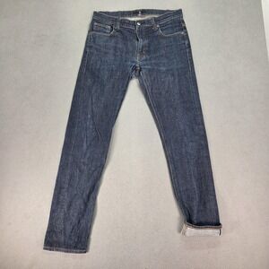 Uniqlo Selvedge Jeans Mens Blue +J Denim Slim Straight Stretch Fits 30x30